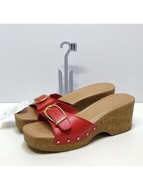 Time & Tru Buckle Cork Platform Sandals Studded Accent Memory Foam Size 11 NWT